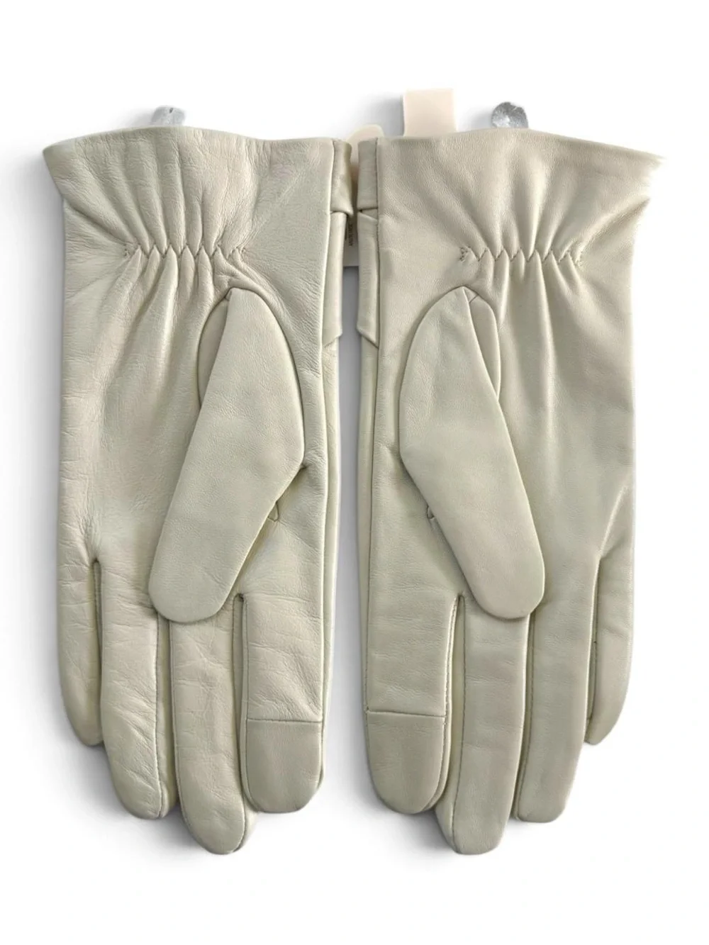 Sasso + Smyth Women Tech Touch Leather Gloves Ivory Bow Detail Size L NWT